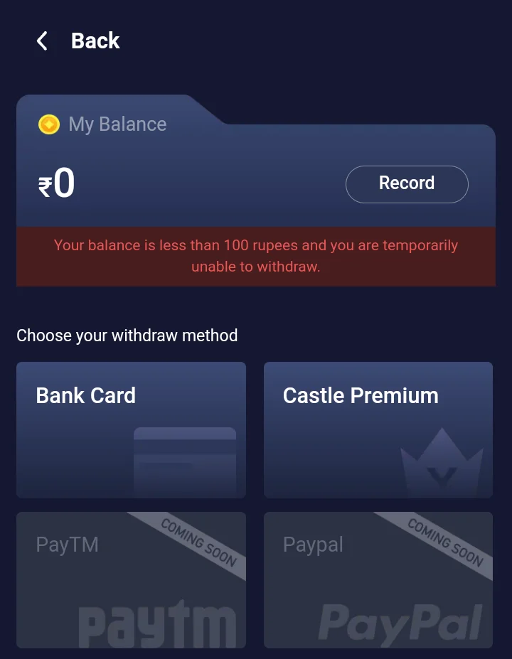 how to withdraw castle app affiliate money.